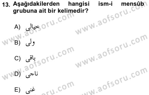 Osmanlı Türkçesi Grameri 1 Dersi 2018 - 2019 Yılı 3 Ders Sınav Soruları 13. Soru