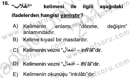 Osmanlı Türkçesi Grameri 1 Dersi 2018 - 2019 Yılı 3 Ders Sınav Soruları 16. Soru