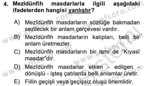 Osmanlı Türkçesi Grameri 1 Dersi 2018 - 2019 Yılı 3 Ders Sınav Soruları 4. Soru