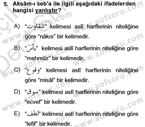 Osmanlı Türkçesi Grameri 1 Dersi 2018 - 2019 Yılı 3 Ders Sınav Soruları 5. Soru