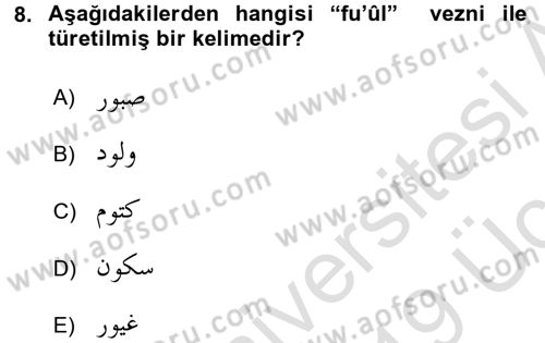 Osmanlı Türkçesi Grameri 1 Dersi 2018 - 2019 Yılı 3 Ders Sınav Soruları 8. Soru