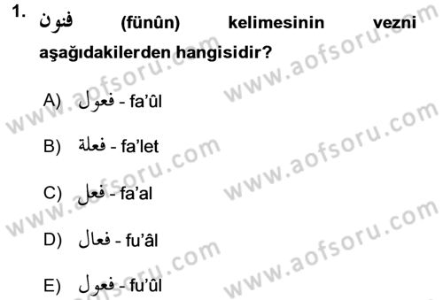 Osmanlı Türkçesi Grameri 1 Dersi Ara Sınavı Deneme Sınav Soruları 1. Soru