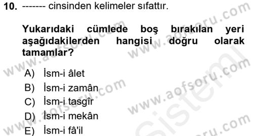 Osmanlı Türkçesi Grameri 1 Dersi Ara Sınavı Deneme Sınav Soruları 10. Soru