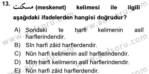 Osmanlı Türkçesi Grameri 1 Dersi 2018 - 2019 Yılı (Vize) Ara Sınav Soruları 13. Soru