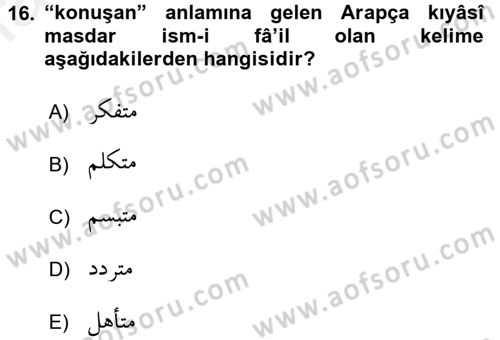 Osmanlı Türkçesi Grameri 1 Dersi 2018 - 2019 Yılı (Vize) Ara Sınav Soruları 16. Soru