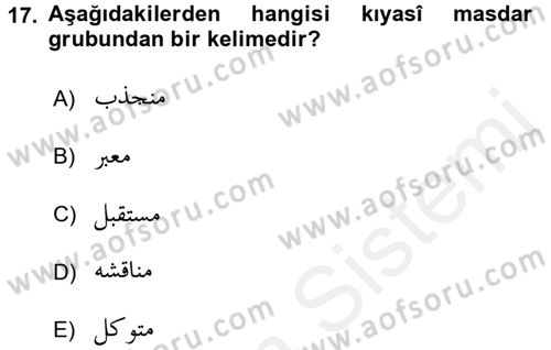 Osmanlı Türkçesi Grameri 1 Dersi Ara Sınavı Deneme Sınav Soruları 17. Soru