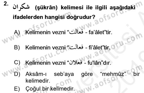 Osmanlı Türkçesi Grameri 1 Dersi 2018 - 2019 Yılı (Vize) Ara Sınav Soruları 2. Soru