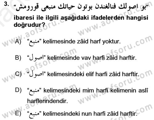 Osmanlı Türkçesi Grameri 1 Dersi 2018 - 2019 Yılı (Vize) Ara Sınav Soruları 3. Soru