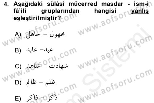 Osmanlı Türkçesi Grameri 1 Dersi 2018 - 2019 Yılı (Vize) Ara Sınav Soruları 4. Soru