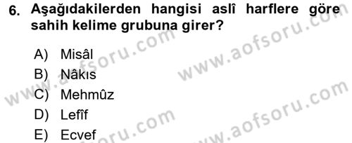 Osmanlı Türkçesi Grameri 1 Dersi Ara Sınavı Deneme Sınav Soruları 6. Soru