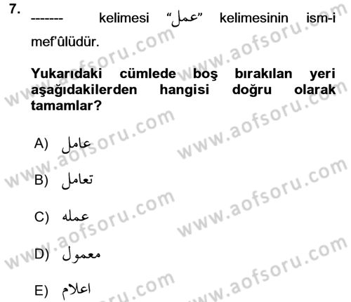 Osmanlı Türkçesi Grameri 1 Dersi 2018 - 2019 Yılı (Vize) Ara Sınav Soruları 7. Soru