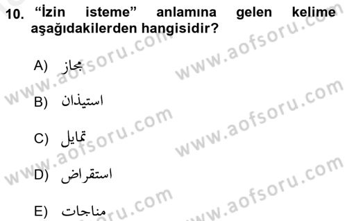 Osmanlı Türkçesi Grameri 1 Dersi 2018 - 2019 Yılı (Final) Dönem Sonu Sınav Soruları 10. Soru