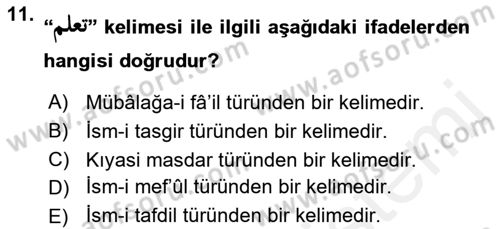 Osmanlı Türkçesi Grameri 1 Dersi 2018 - 2019 Yılı (Final) Dönem Sonu Sınav Soruları 11. Soru