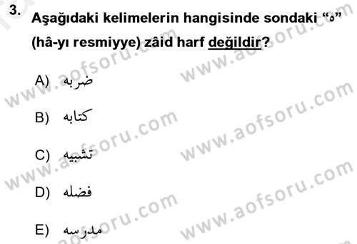 Osmanlı Türkçesi Grameri 1 Dersi 2018 - 2019 Yılı (Final) Dönem Sonu Sınav Soruları 3. Soru