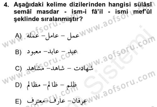 Osmanlı Türkçesi Grameri 1 Dersi 2018 - 2019 Yılı (Final) Dönem Sonu Sınav Soruları 4. Soru