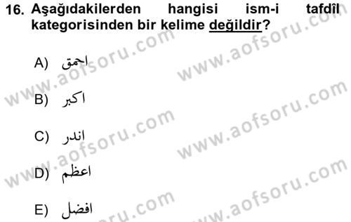 Osmanlı Türkçesi Grameri 1 Dersi 2018 - 2019 Yılı Yaz Okulu Sınav Soruları 16. Soru