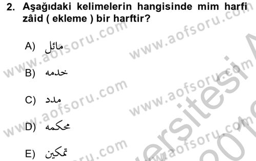 Osmanlı Türkçesi Grameri 1 Dersi 2018 - 2019 Yılı Yaz Okulu Sınav Soruları 2. Soru