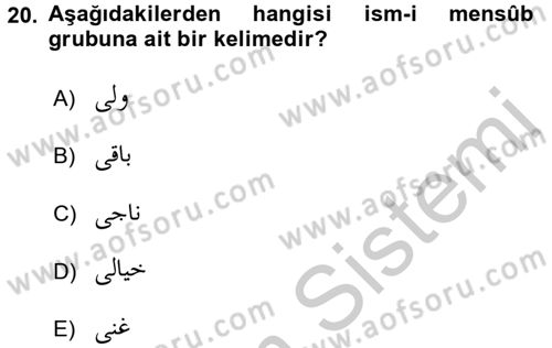Osmanlı Türkçesi Grameri 1 Dersi 2018 - 2019 Yılı Yaz Okulu Sınav Soruları 20. Soru