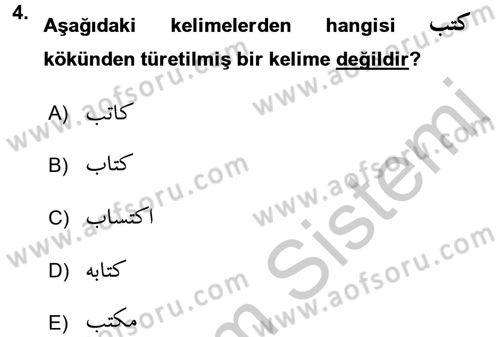 Osmanlı Türkçesi Grameri 1 Dersi 2018 - 2019 Yılı Yaz Okulu Sınav Soruları 4. Soru