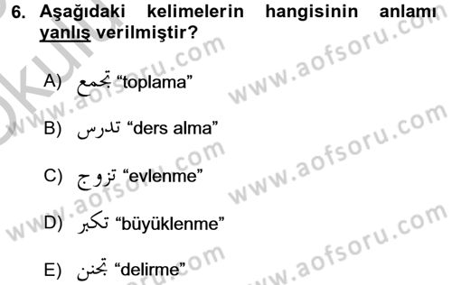 Osmanlı Türkçesi Grameri 1 Dersi 2018 - 2019 Yılı Yaz Okulu Sınav Soruları 6. Soru