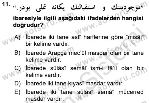 Osmanlı Türkçesi Grameri 1 Dersi Ara Sınavı Deneme Sınav Soruları 11. Soru