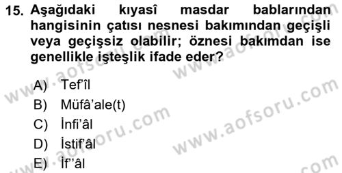 Osmanlı Türkçesi Grameri 1 Dersi Ara Sınavı Deneme Sınav Soruları 15. Soru