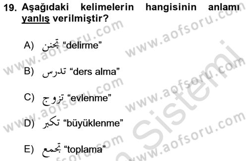 Osmanlı Türkçesi Grameri 1 Dersi Ara Sınavı Deneme Sınav Soruları 19. Soru