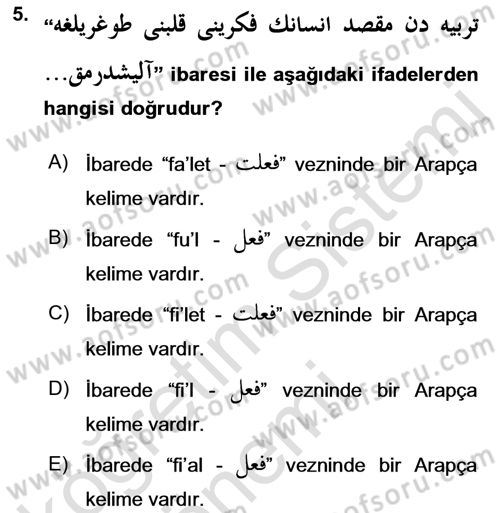 Osmanlı Türkçesi Grameri 1 Dersi Ara Sınavı Deneme Sınav Soruları 5. Soru