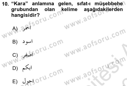 Osmanlı Türkçesi Grameri 1 Dersi 2019 - 2020 Yılı (Final) Dönem Sonu Sınavı 10. Soru