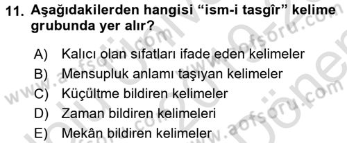 Osmanlı Türkçesi Grameri 1 Dersi 2019 - 2020 Yılı (Final) Dönem Sonu Sınav Soruları 11. Soru