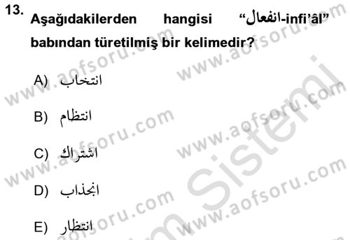 Osmanlı Türkçesi Grameri 1 Dersi 2019 - 2020 Yılı (Final) Dönem Sonu Sınav Soruları 13. Soru