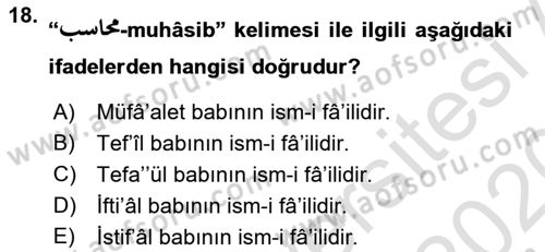 Osmanlı Türkçesi Grameri 1 Dersi 2019 - 2020 Yılı (Final) Dönem Sonu Sınav Soruları 18. Soru