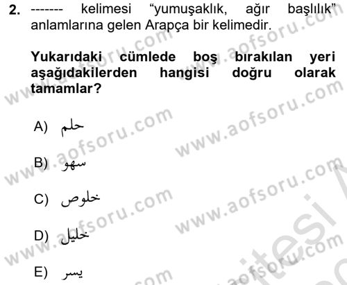 Osmanlı Türkçesi Grameri 1 Dersi 2019 - 2020 Yılı (Final) Dönem Sonu Sınav Soruları 2. Soru