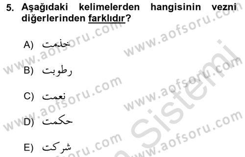Osmanlı Türkçesi Grameri 1 Dersi 2019 - 2020 Yılı (Final) Dönem Sonu Sınav Soruları 5. Soru