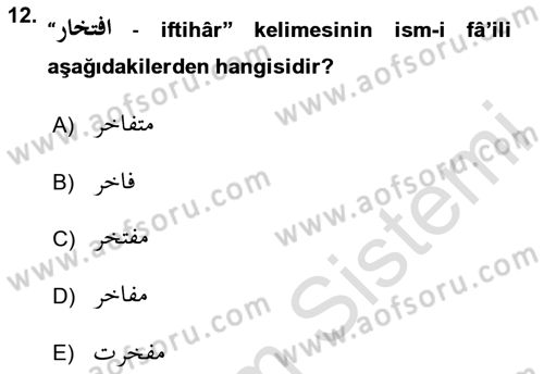 Osmanlı Türkçesi Grameri 1 Dersi 2020 - 2021 Yılı Yaz Okulu Sınav Soruları 12. Soru