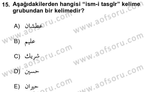 Osmanlı Türkçesi Grameri 1 Dersi 2020 - 2021 Yılı Yaz Okulu Sınav Soruları 15. Soru