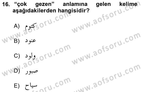 Osmanlı Türkçesi Grameri 1 Dersi 2020 - 2021 Yılı Yaz Okulu Sınav Soruları 16. Soru