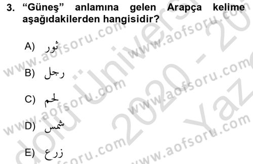 Osmanlı Türkçesi Grameri 1 Dersi 2020 - 2021 Yılı Yaz Okulu Sınav Soruları 3. Soru