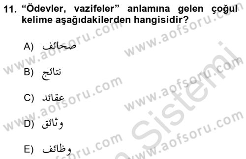 Osmanlı Türkçesi Grameri 1 Dersi Ara Sınavı Deneme Sınav Soruları 11. Soru