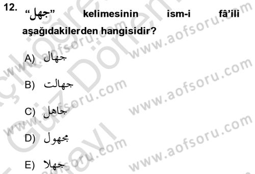 Osmanlı Türkçesi Grameri 1 Dersi Ara Sınavı Deneme Sınav Soruları 12. Soru