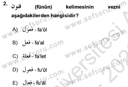 Osmanlı Türkçesi Grameri 1 Dersi 2021 - 2022 Yılı (Vize) Ara Sınav Soruları 2. Soru
