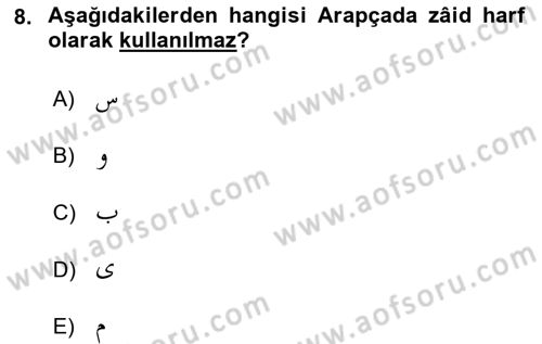 Osmanlı Türkçesi Grameri 1 Dersi Ara Sınavı Deneme Sınav Soruları 8. Soru