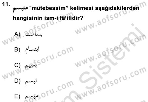 Osmanlı Türkçesi Grameri 1 Dersi 2021 - 2022 Yılı (Final) Dönem Sonu Sınav Soruları 11. Soru