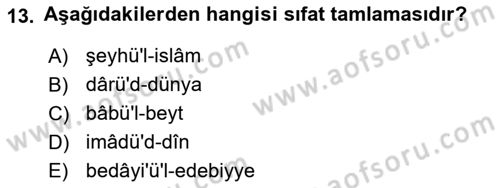 Osmanlı Türkçesi Grameri 1 Dersi 2021 - 2022 Yılı (Final) Dönem Sonu Sınav Soruları 13. Soru