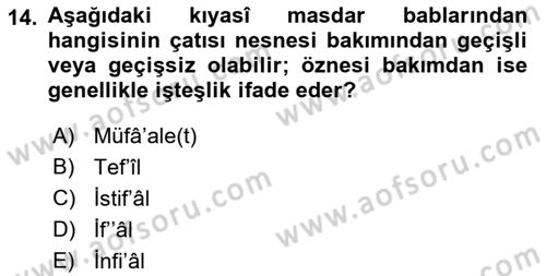Osmanlı Türkçesi Grameri 1 Dersi 2021 - 2022 Yılı (Final) Dönem Sonu Sınav Soruları 14. Soru