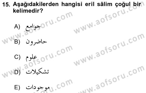 Osmanlı Türkçesi Grameri 1 Dersi 2021 - 2022 Yılı (Final) Dönem Sonu Sınav Soruları 15. Soru