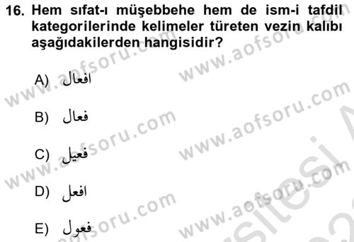 Osmanlı Türkçesi Grameri 1 Dersi 2021 - 2022 Yılı (Final) Dönem Sonu Sınavı 16. Soru