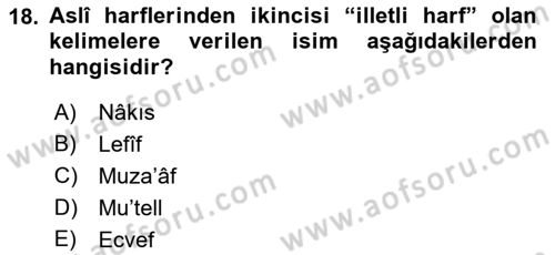 Osmanlı Türkçesi Grameri 1 Dersi 2021 - 2022 Yılı (Final) Dönem Sonu Sınav Soruları 18. Soru