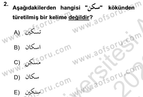 Osmanlı Türkçesi Grameri 1 Dersi 2021 - 2022 Yılı (Final) Dönem Sonu Sınav Soruları 2. Soru