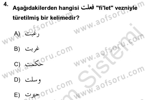 Osmanlı Türkçesi Grameri 1 Dersi 2021 - 2022 Yılı (Final) Dönem Sonu Sınav Soruları 4. Soru